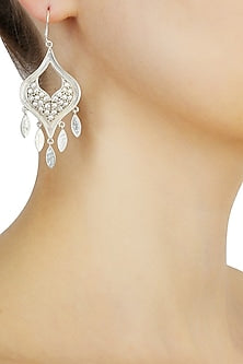 Silver finish seed pearls cut out earrings