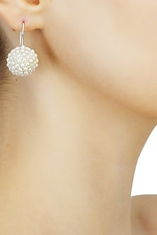 Silver finish seed pearls classic dome earrings
