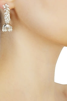 Silver finish cluster seed pearls jhumkis open hoop earrings