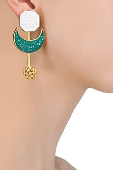 Gold Plated Crescent Green Stone Earrings