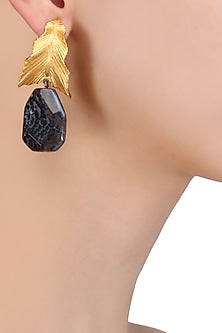 Gold Plated Textured Leaf Drop Earrings