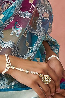 Gold Finish Pearl & Kundan Polki Hand Harnesses ( Set of 2)