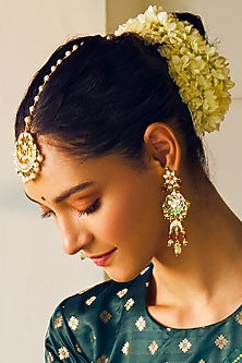 Gold Finish Kundan Polki & Pearl Maang Tikka