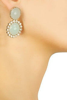 Antique silver blue oynx round earrings