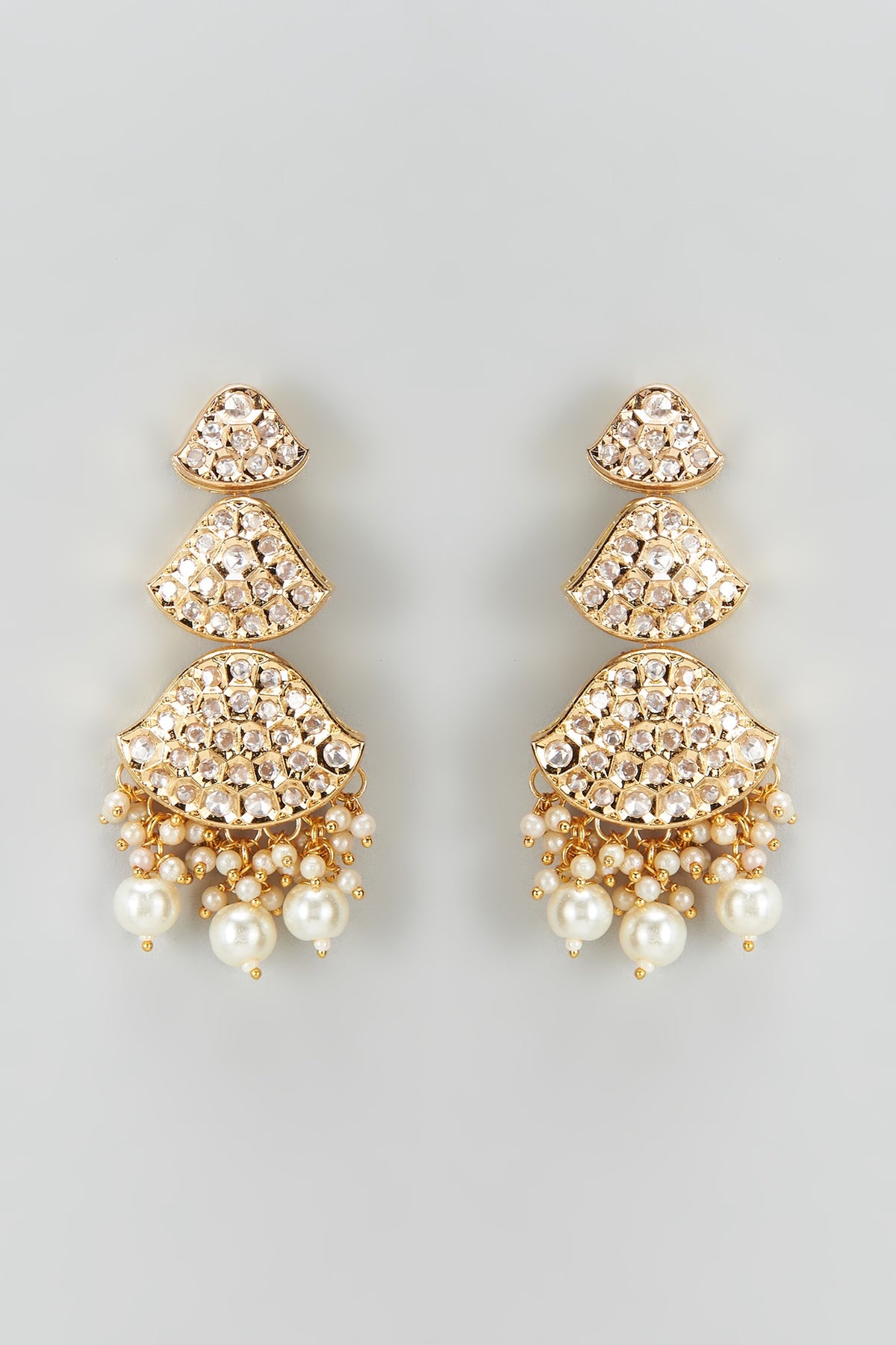 Gold Plated Kundan Polki & Pearl Dangler Earrings