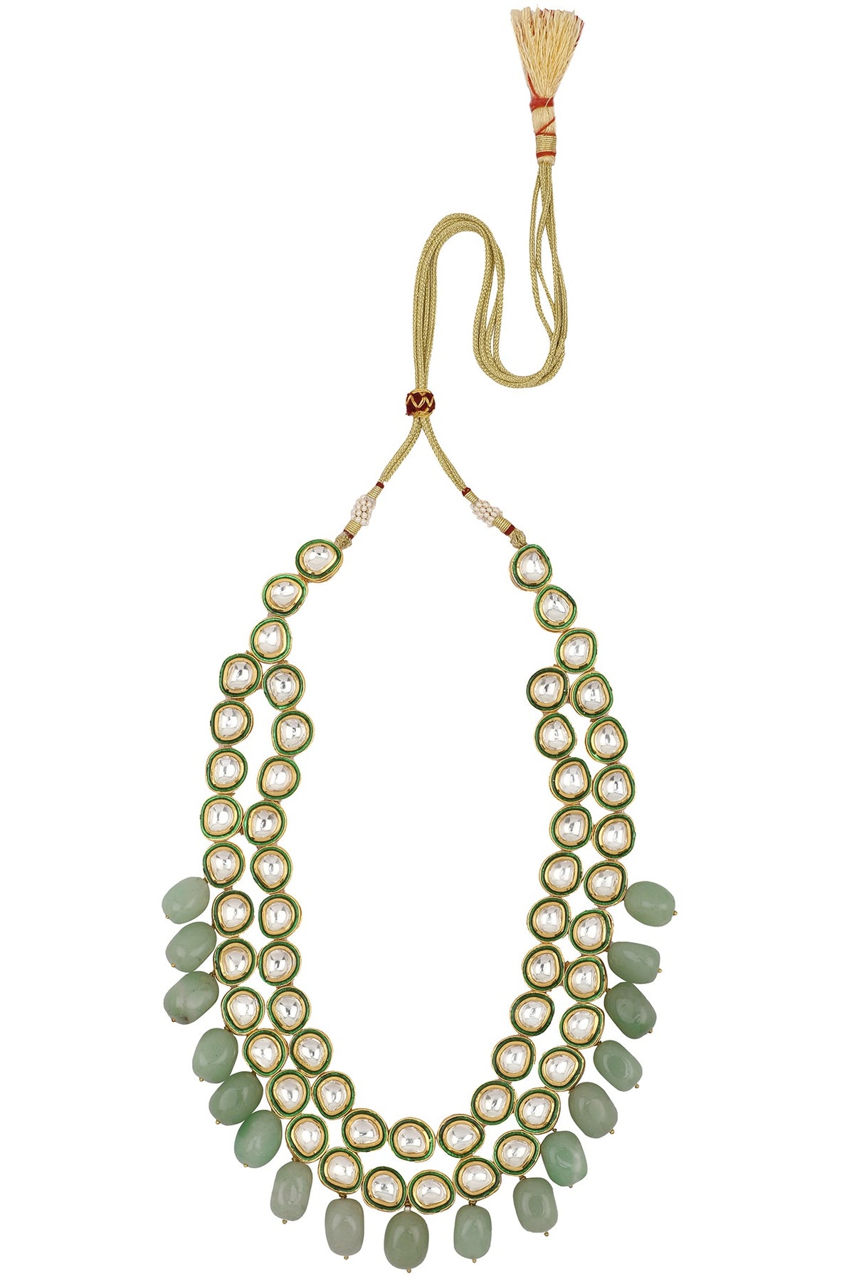 Gold Plated Kundan and Aqua Green Stones Necklace