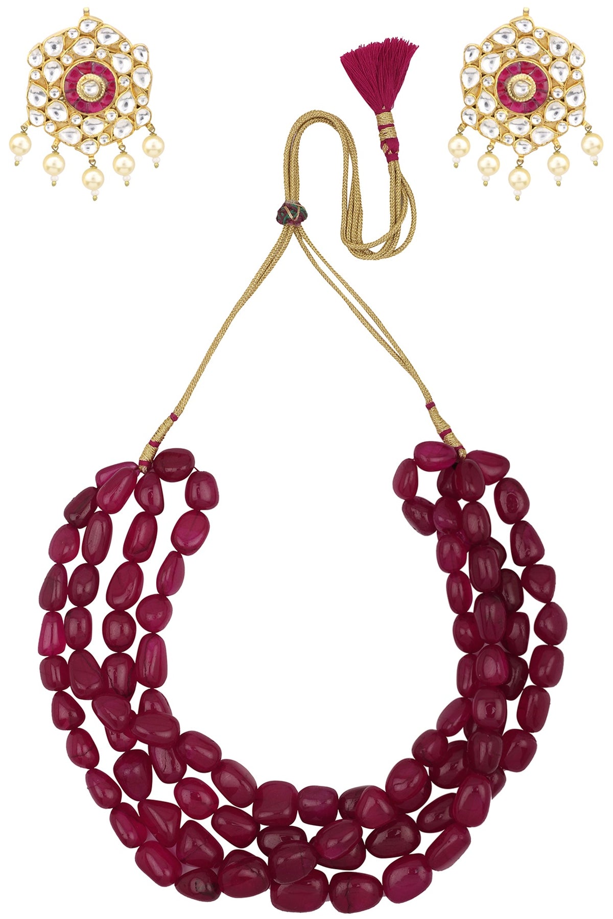 Semi Precious Red Stones Necklace Set