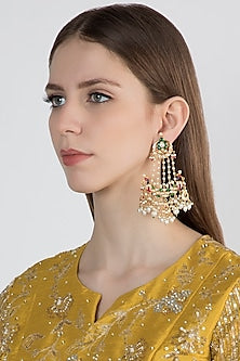 Gold Finish Pearls & Stone Chandbali Earrings