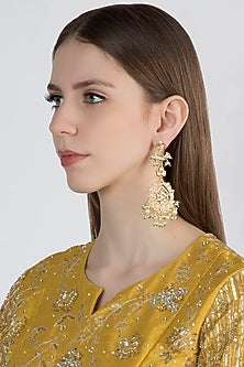 Gold Finish Meenakari Pearl Long Earrings