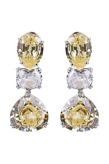 White Finish Earrings With Semi Precious Stones