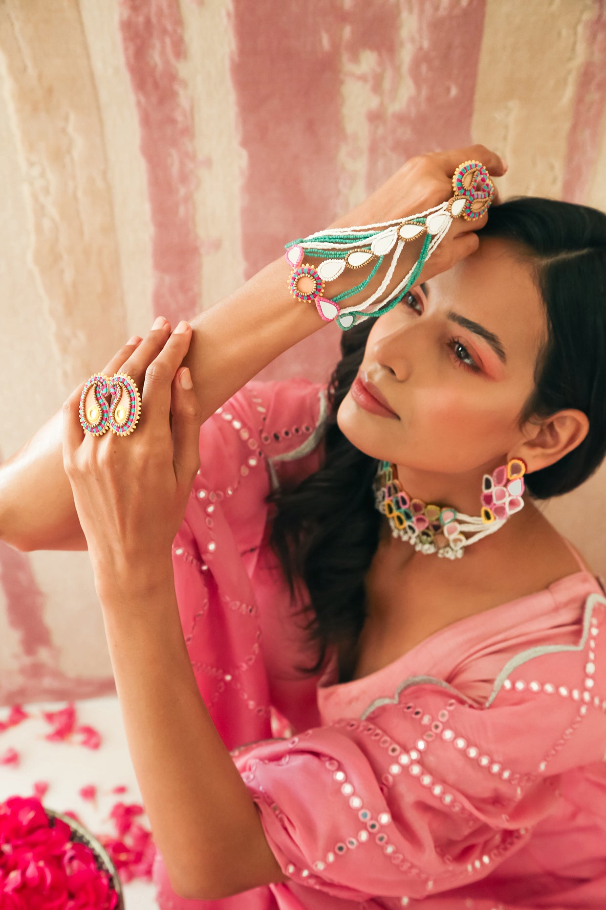 Powder Blue & White Beaded Haathphool