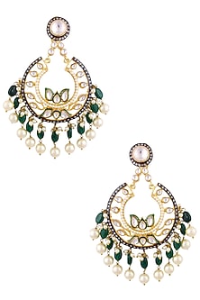 Gold Finish Kundan and Emerald Stone Chandbali Earrings