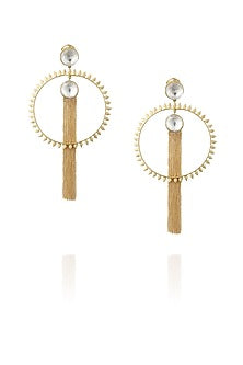 Gold plated spikes kundan chain earrings