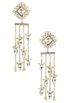 Gold Finish Kundan and Pearl Waterfall Earrings