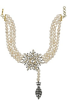 Gold Finish Baguettes Studded Pendant Choker