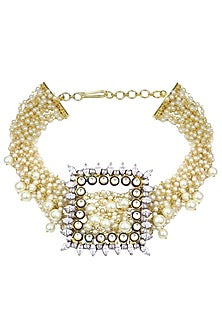 Gold Finish Zircons and Jadau Kundan Choker Necklace