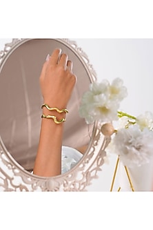 Gold Finish Handcrafted Ripple Handcuff
