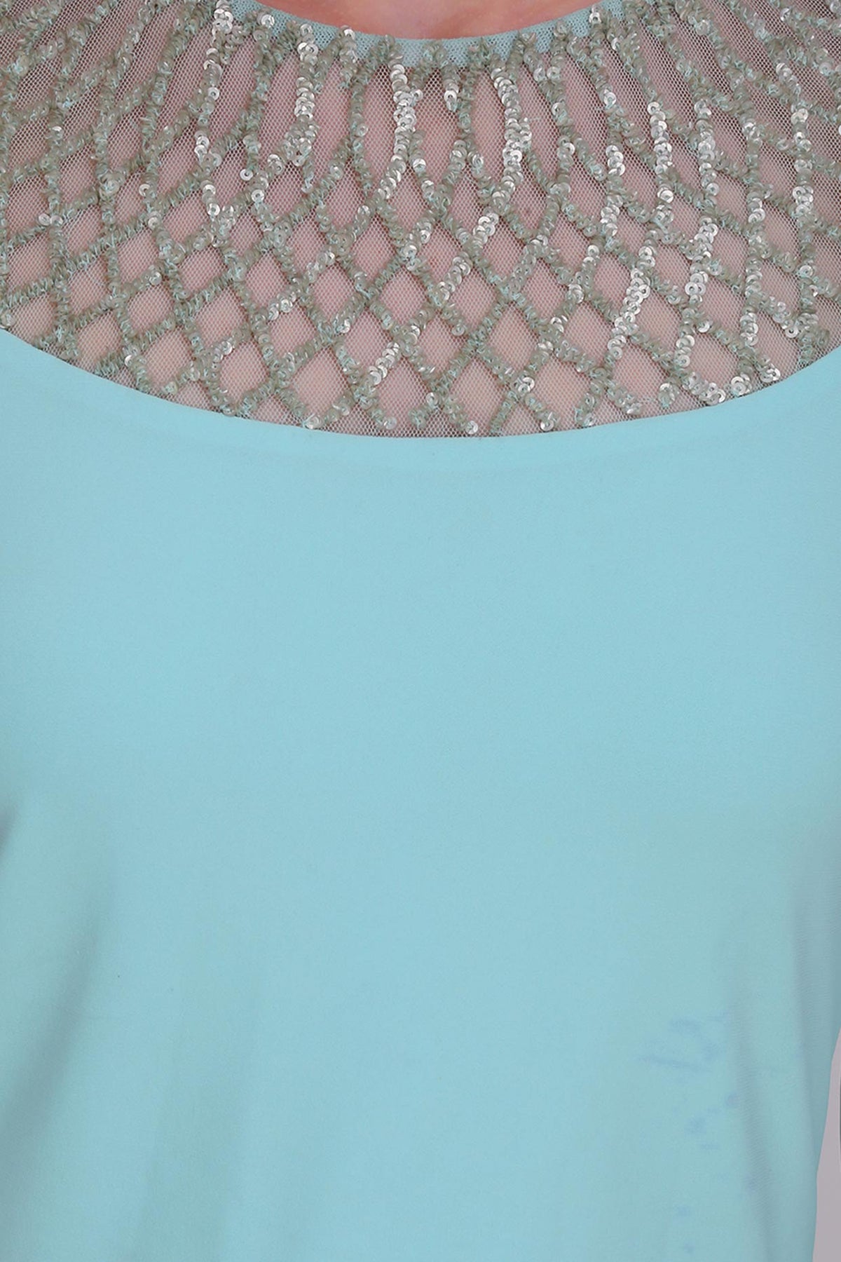 Aqua full sleeves persian necklace blouse