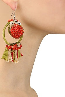 Green and Red Beadwork Hoop Earrings