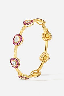 14kt Yellow Gold Finish Diamond & Ruby Stone Bangle