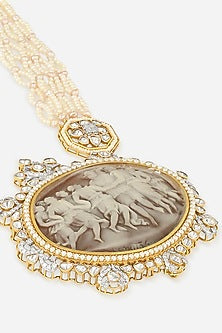 14kt Yellow Gold Finish Polki Diamond & Agate Stone Necklace