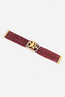 14kt Yellow Gold Finish Diamond & Red Stone Bracelet