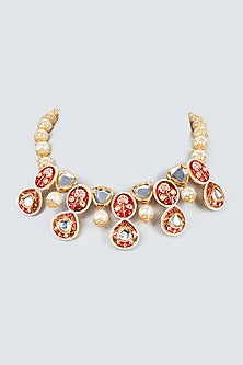 Gold Finish Kundan Polki & Mirror Meenakari Necklace