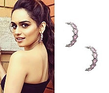 Gunmetal Plated Pink Crystal Hoop Earrings