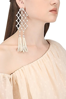 Rose Gold Plated Zircon and Pearl Tassel Earrings