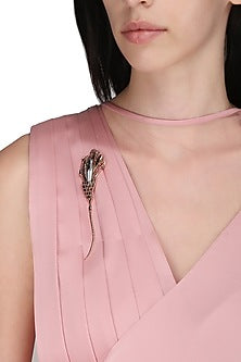 Rose Gold Plated Pinion Wing Shaped Black Stones Brooch