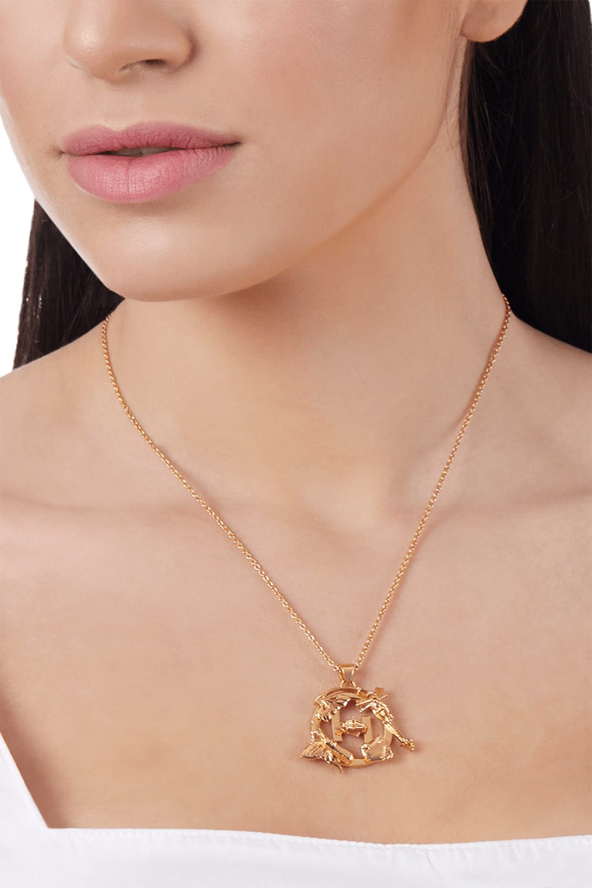 Gold Plated Handcrafted Motifs Pendant Necklace