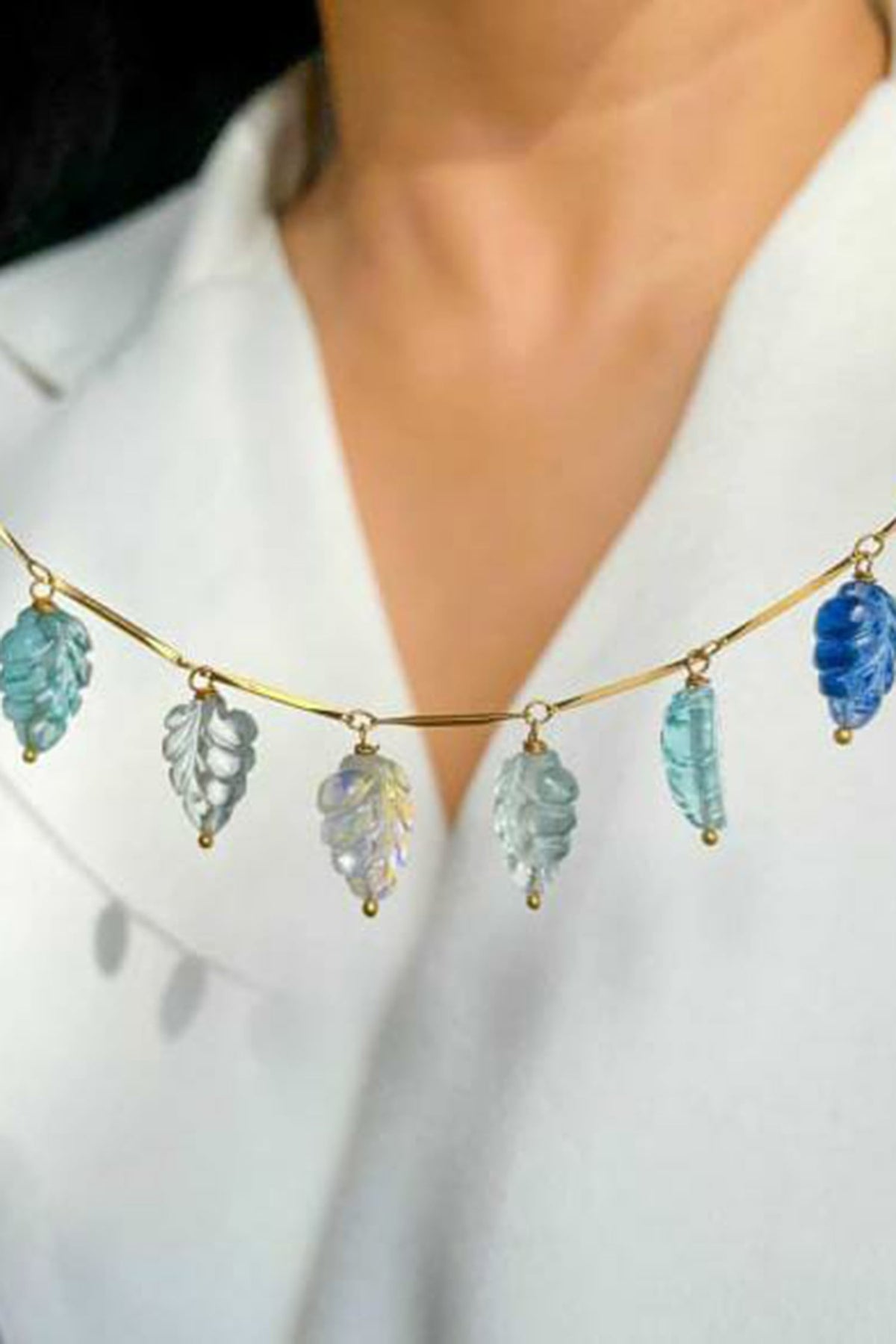 Sapphire Leaf Embellished Necklace
