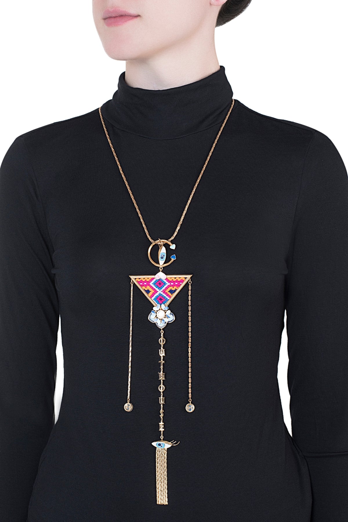 Gold Plated Multi Colored Bohemian Long Chain Necklace