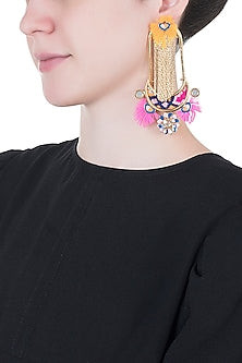 Gold Plated Multi Colored Tassel Boho Earrings