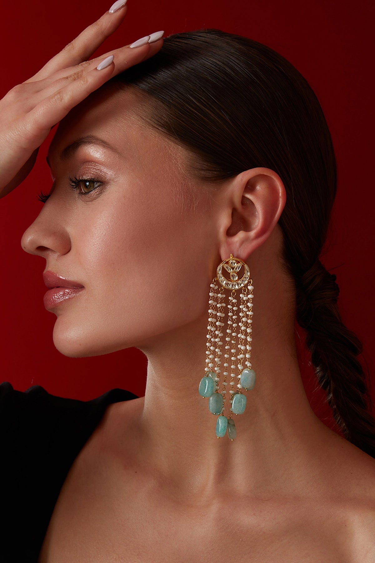 Mint Kundan Embellished Danglers & Drops