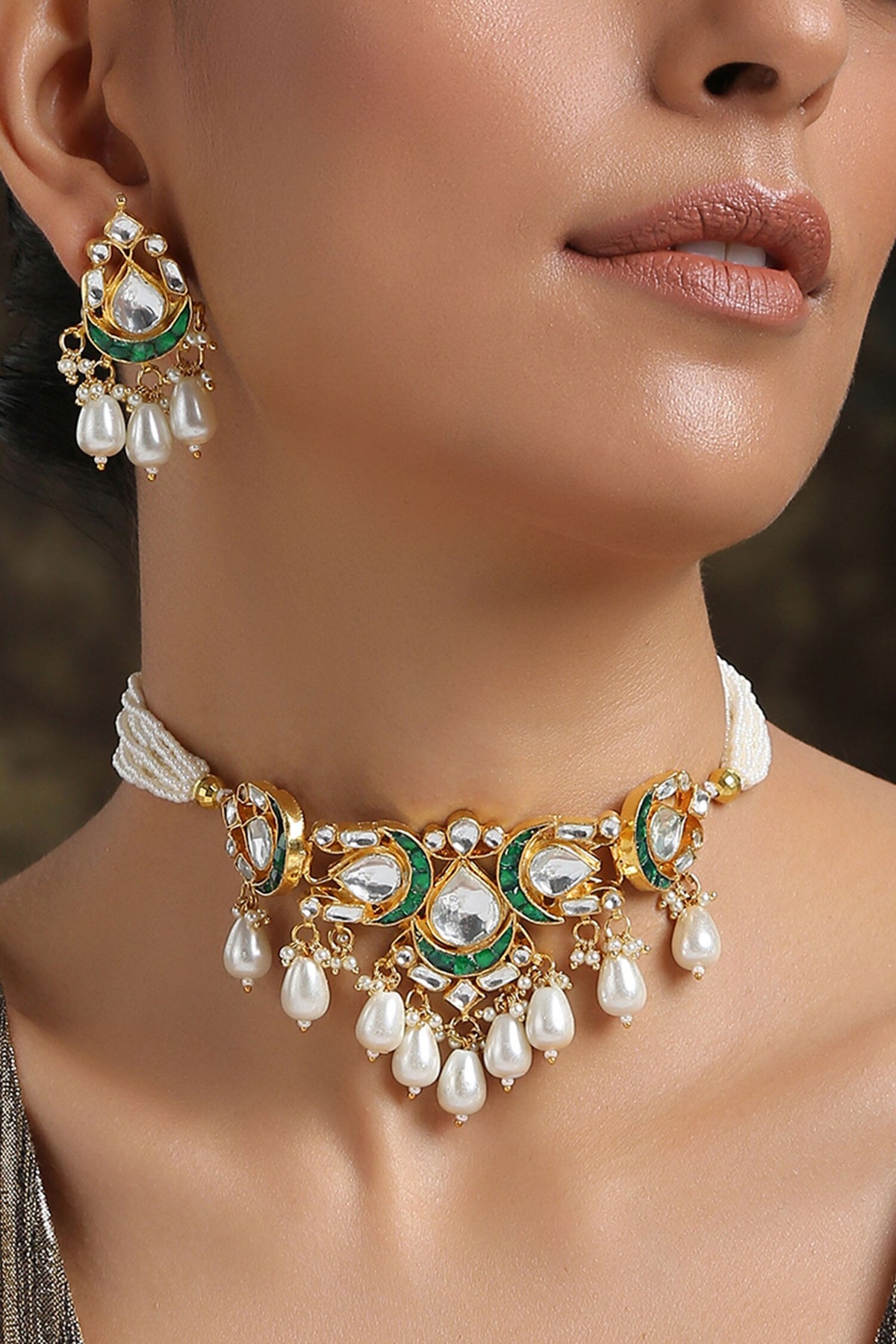 Handcrafted Kundan Bead Pendant Choker Necklace Set