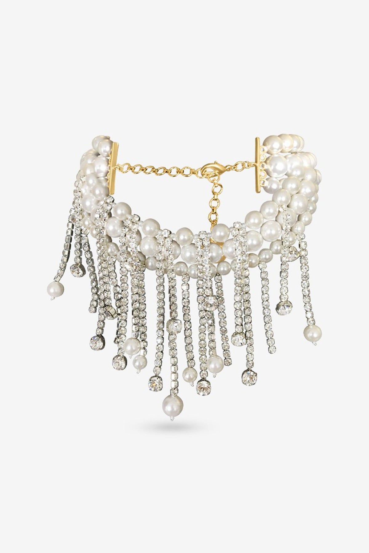 White Finish Zircon & Pearl Choker Necklace