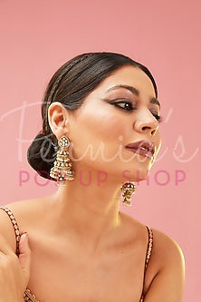 Gold Finish Kundan Polki & Pearl Jhumka Earrings