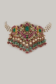 Gold Finish Kundan Polki & Gold Stone Necklace
