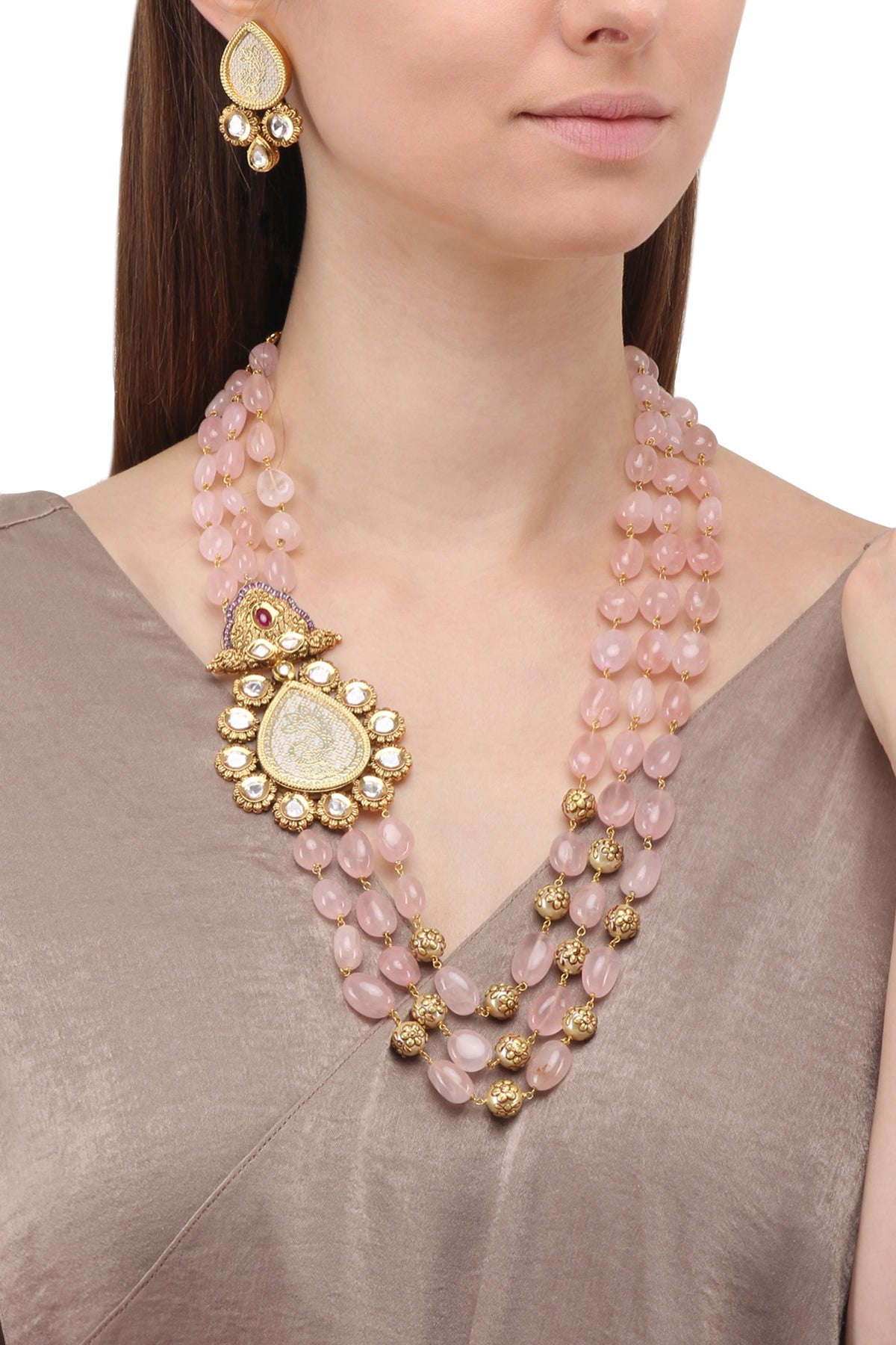 Gold Plated Zircons and Crystal Broach Necklace Set