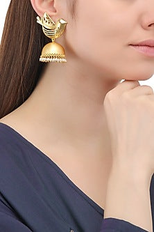 Matte Finish Bird Motif Jhumki Earrings