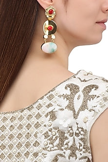 Matte Finish Red and White Flower Motif Earrings