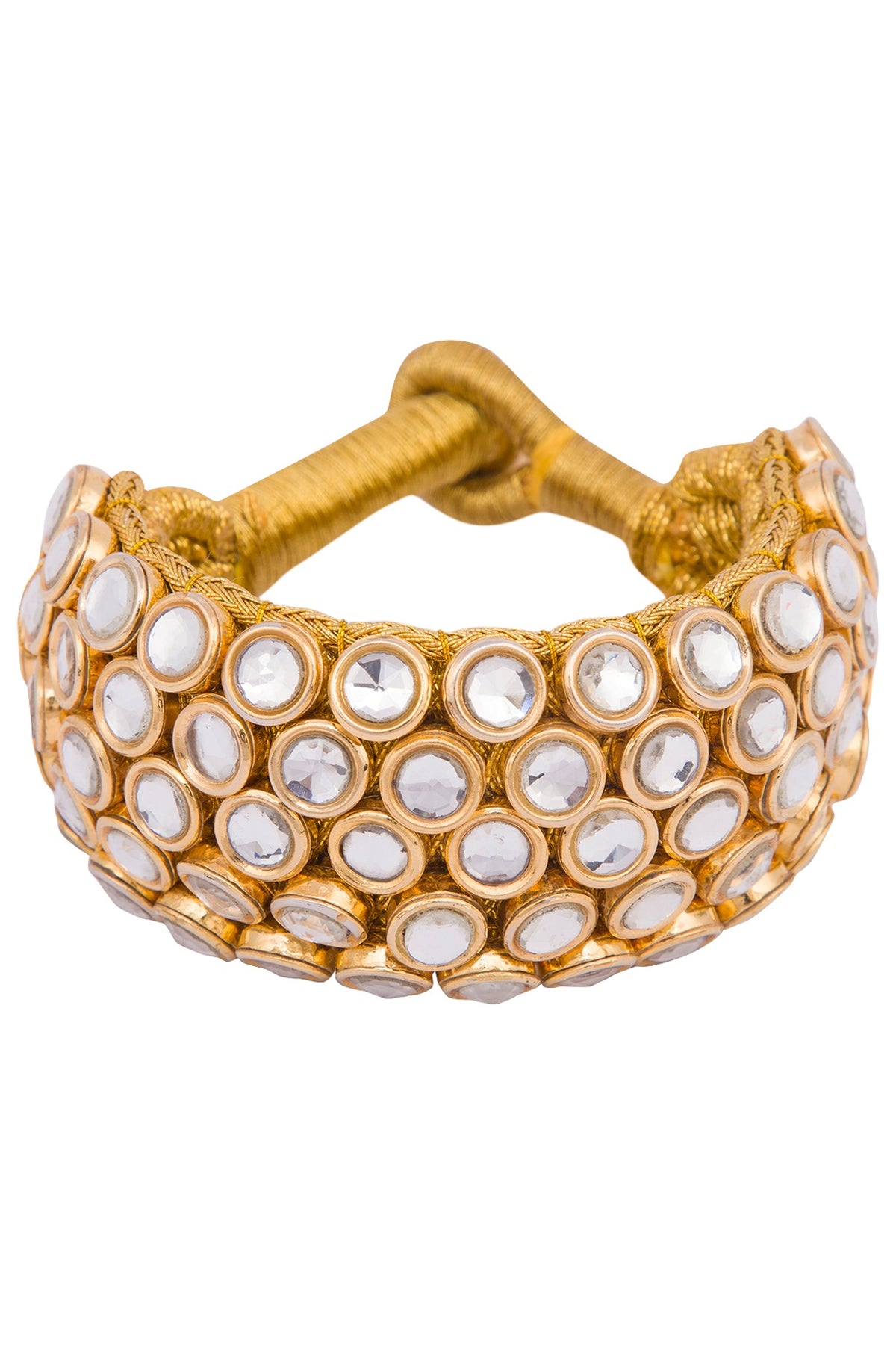 Gold plated 5 line kundan and zari bracelet
