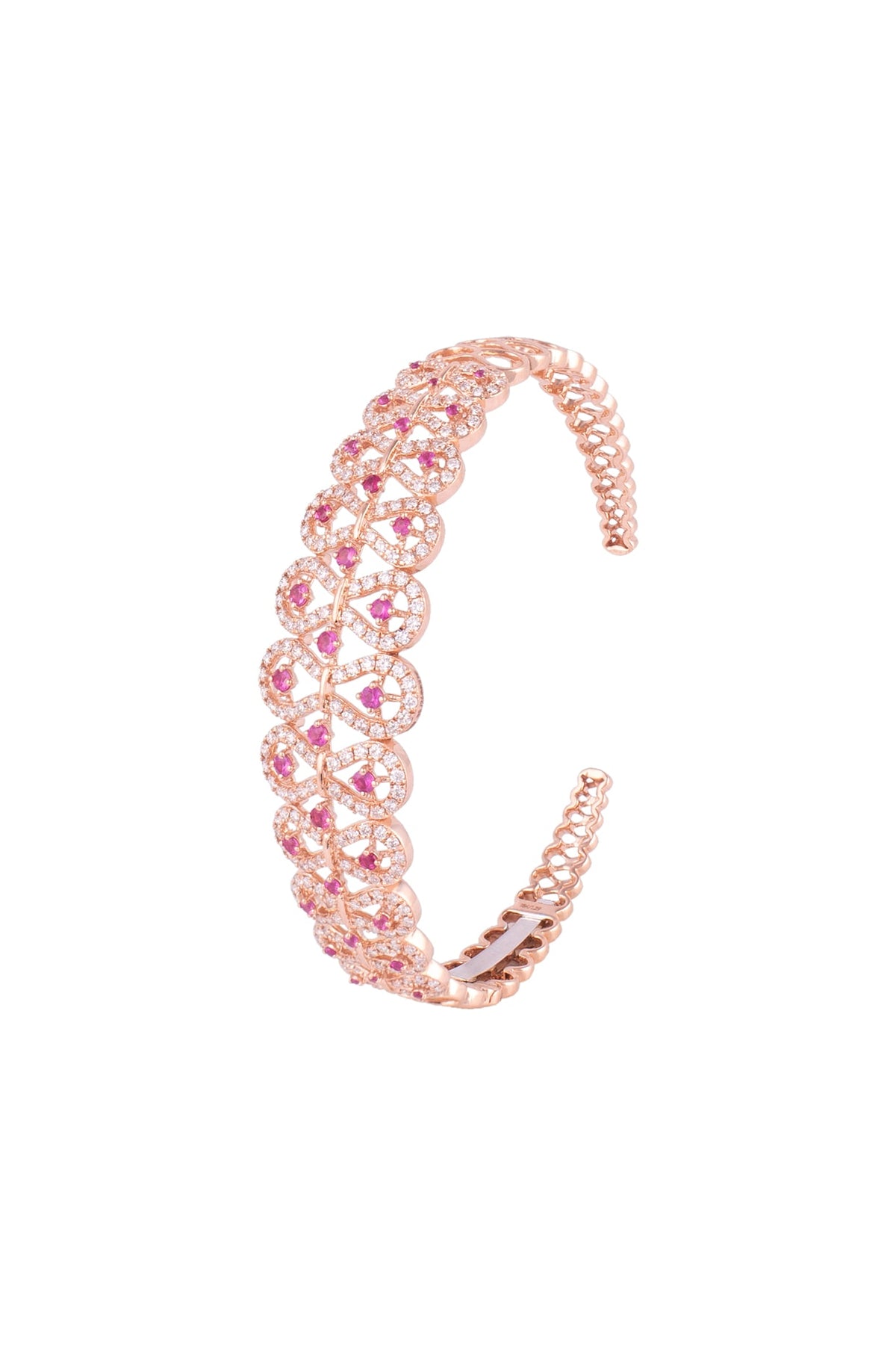 18kt Rose gold diamond and ruby openable bangle