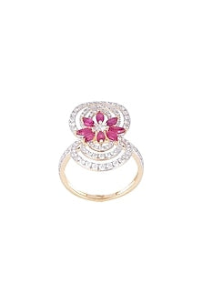 18kt Yellow gold floral ruby and diamond circle ring