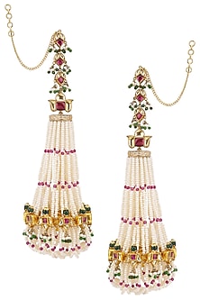 Gold Plated Mogra and Lotus Jhoomar Earrings