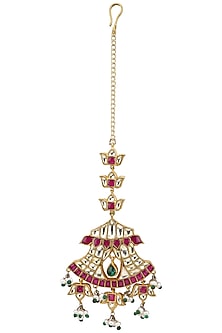 Gold Plated Palki Semi-Precious Stones Maang Tikka