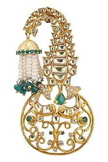 Gold Plated Emeralds and Pearls Brooch