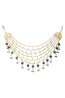 Gold Plated Rice Pearls and Green Onyx Hair Accessory