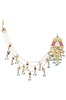 Gold Plated Kundan and Pearls Suspender Earrings